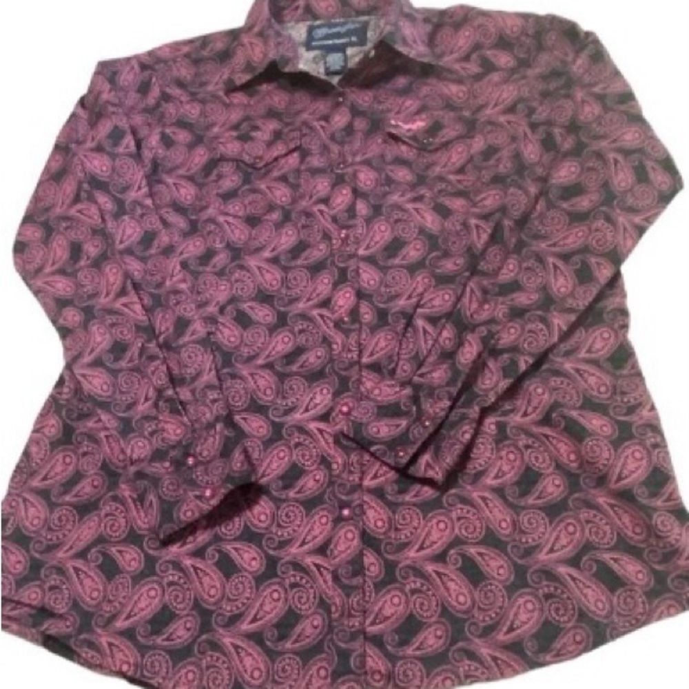 Wrangler Women's Black Pink Paisley Button Down Western Shirt Size XL. Like New!